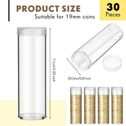 30 Pieces Coin Storage Tube for Penny (Transparent)