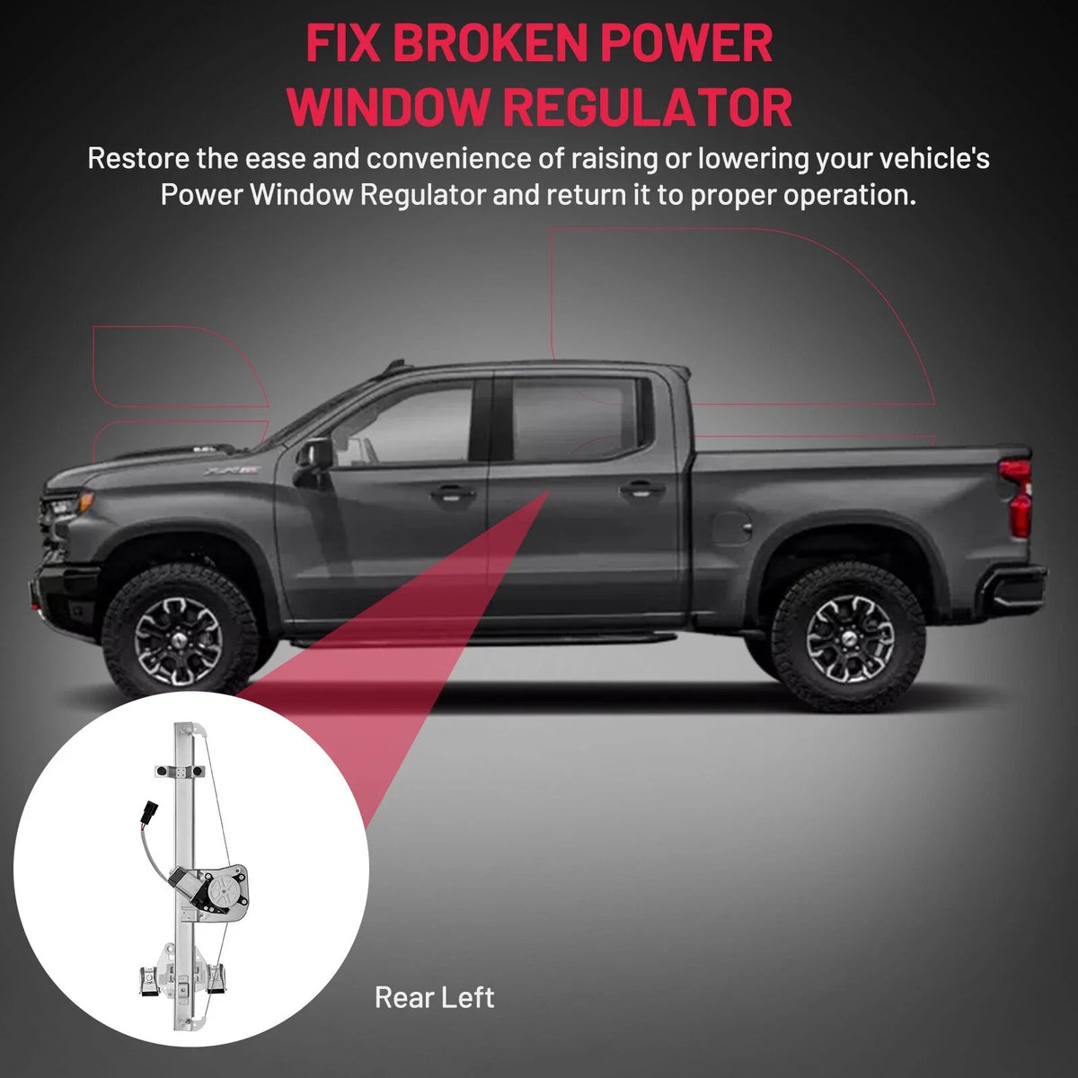 Rear Left Power Window Regulator w/ Motor for Chevrolet Silverado 1500 (2009–2013)