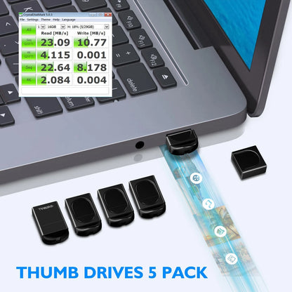 5-Pack 4GB FAT32 Small Flash Drive USB 2.0 with USB-C Adapter (Black)