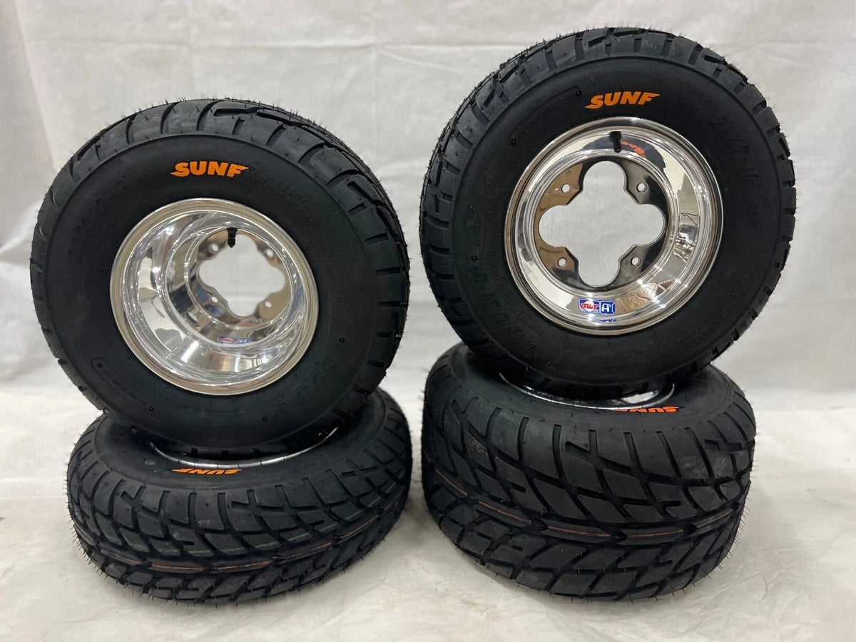 DWT A5 Polished Wheels & Sunf Street Tires for Kawasaki KFX400 KFX450R (2003–2014)