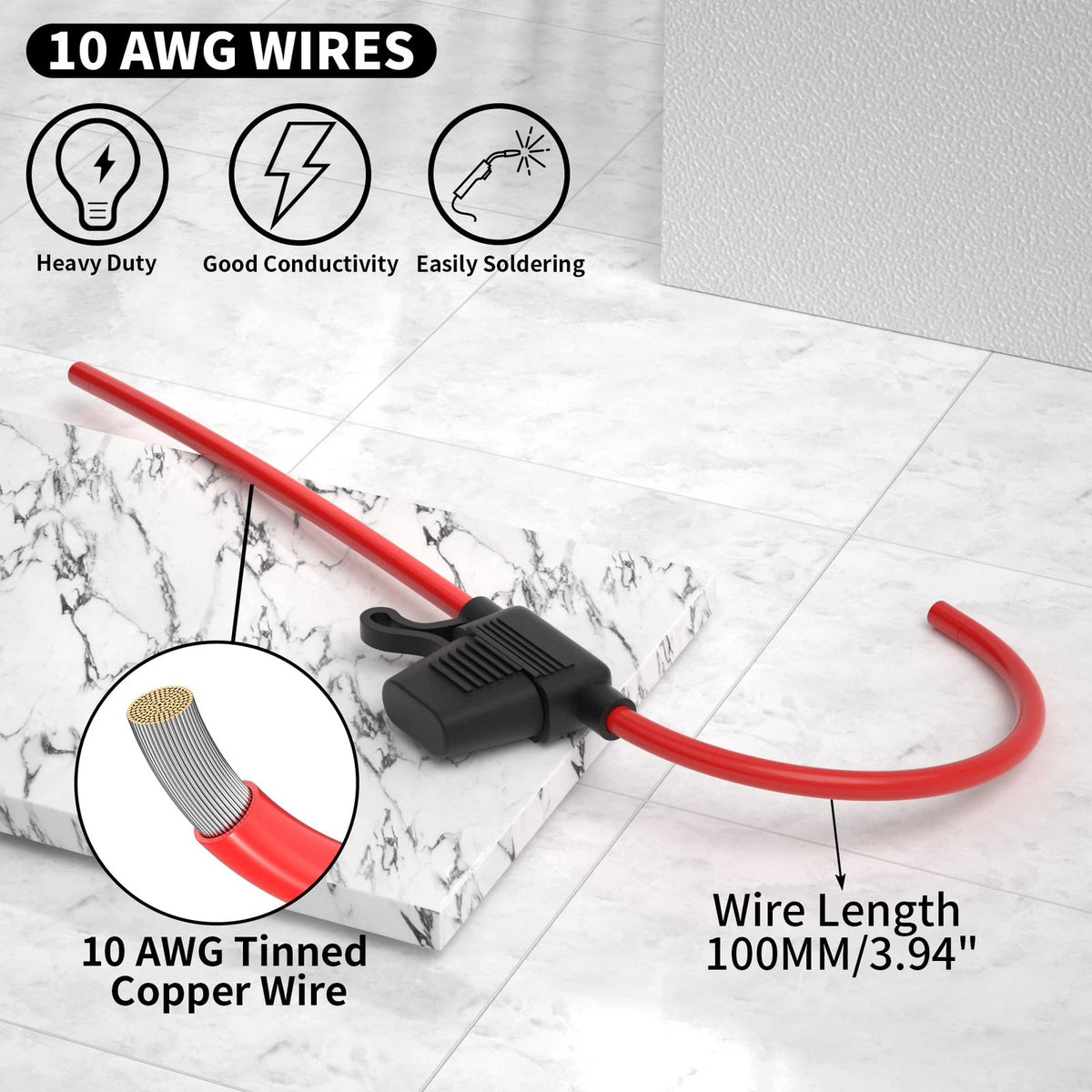 10 Gauge Fuse Holder for ATC/ATO Blade Fuses (12V)