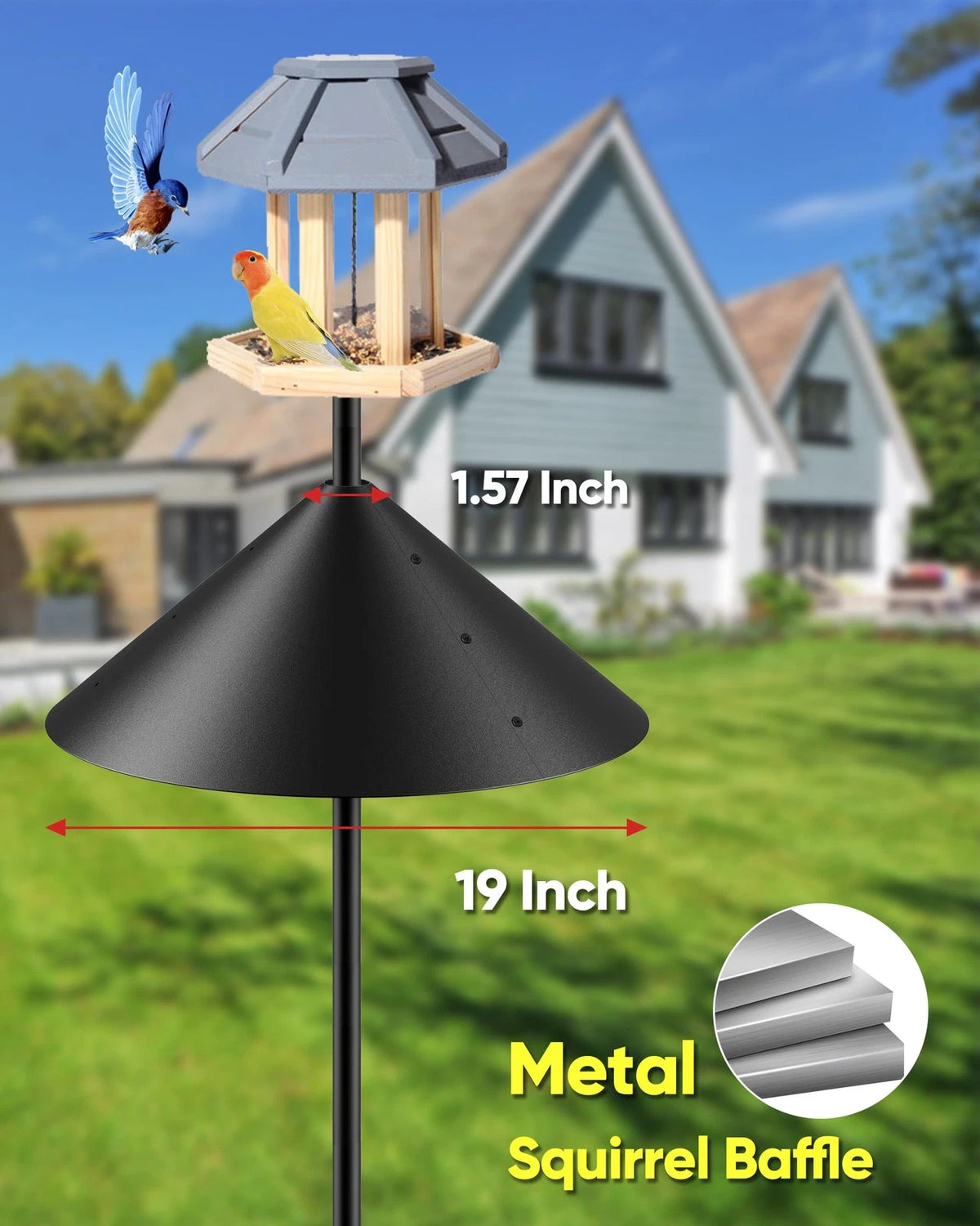 19 Inch Metal Squirrel Baffle for Bird Feeder Pole, Outdoor Black