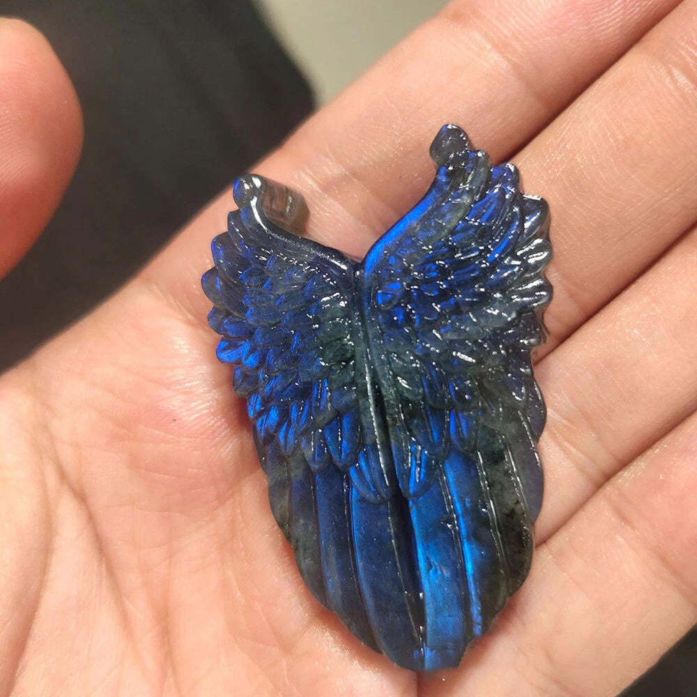 Natural Labradorite Wing Skull Quartz Crystal Healing Reiki