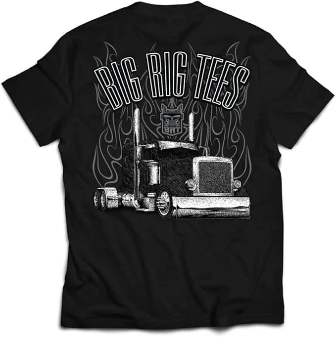BRT Sketch Art Tee Shirt for Big Rig Truckers (Black)
