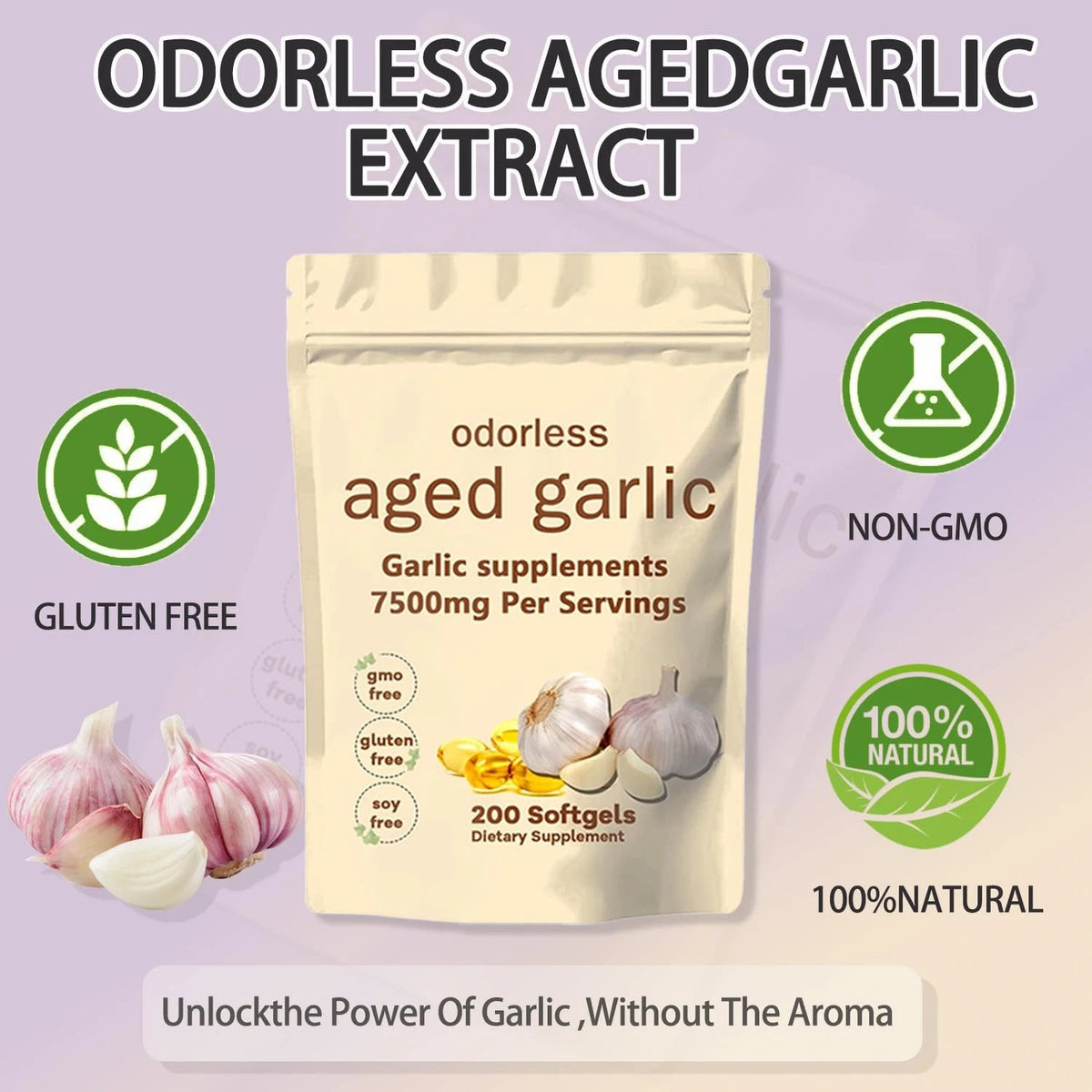 200 Count Aged Garlic Extract Supplement for Health (Pack of 1)