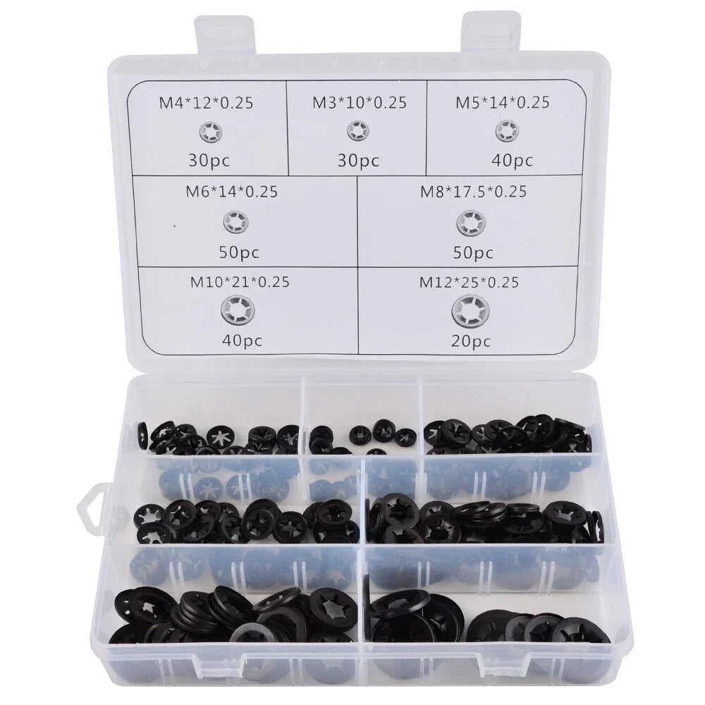 Set of 260 Starlock Push On Fasteners Locking Washers Clips