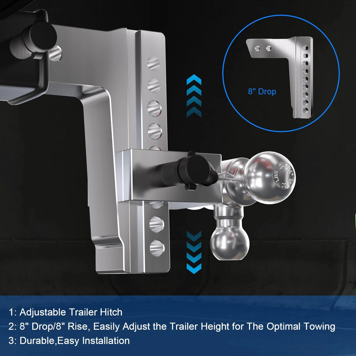 2.5" Receiver Adjustable Drop Hitch for Trailer Towing (8 Inch Drop/Rise)