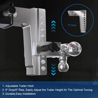 2.5" Receiver Adjustable Drop Hitch for Trailer Towing (8 Inch Drop/Rise)