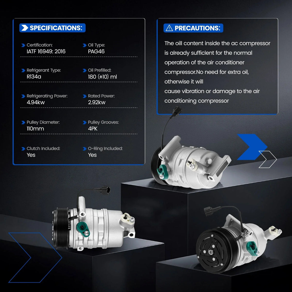 A/C Compressor for Cadillac Escalade (2015–2020) & Chevrolet Suburban, Tahoe (2015–2020) 6.2L, 5.3L