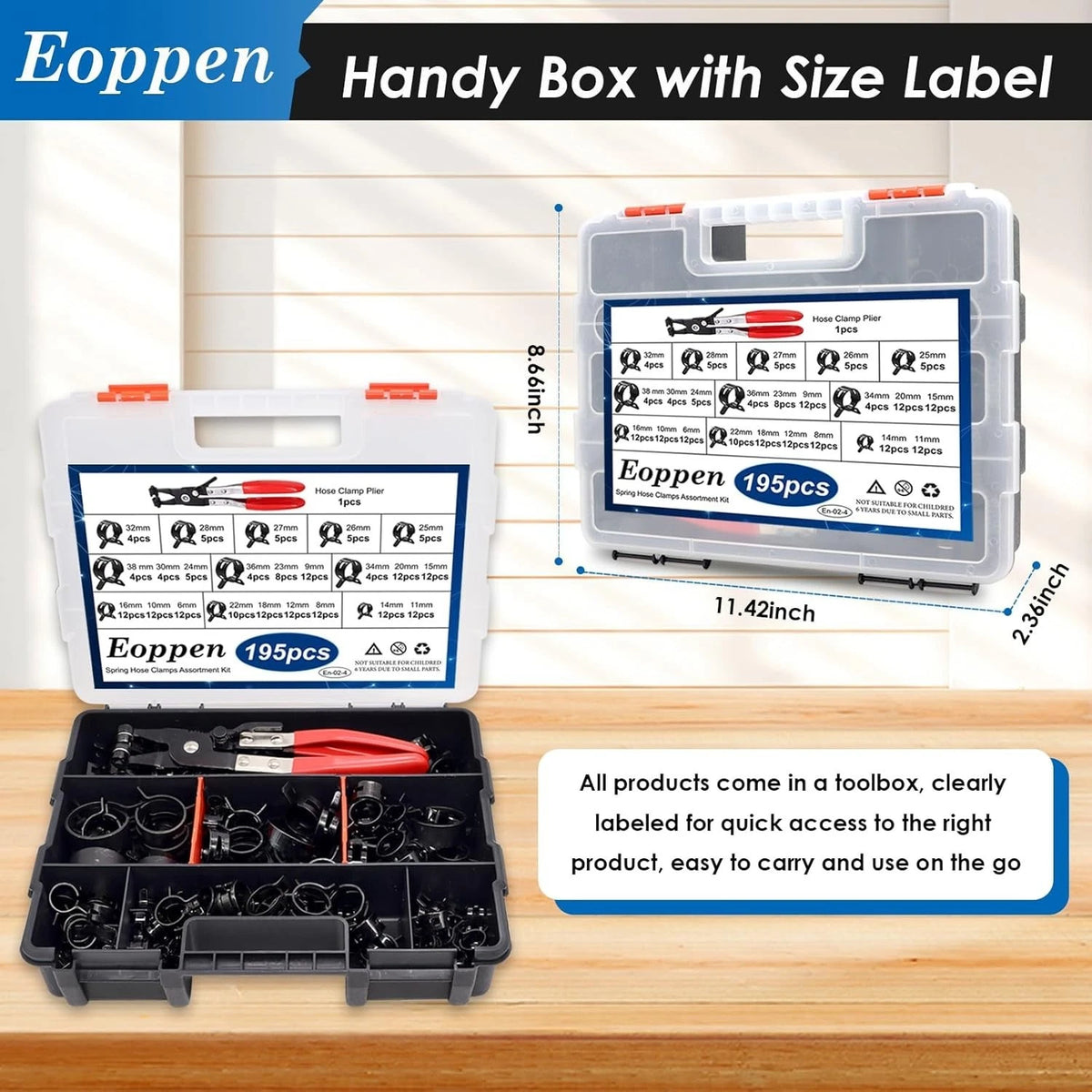 195pcs Spring Hose Clamp Kit with Swivel Pliers for Secure Connections