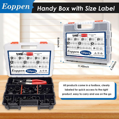 195pcs Spring Hose Clamp Kit with Swivel Pliers for Secure Connections