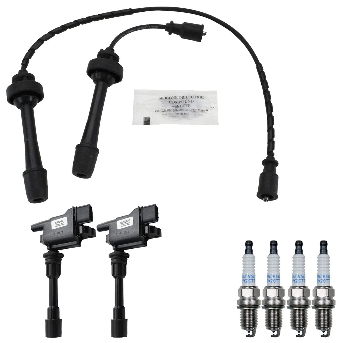 Set of 2 Ignition Coils & 4 Spark Plugs Wire Set for Mazda Protege