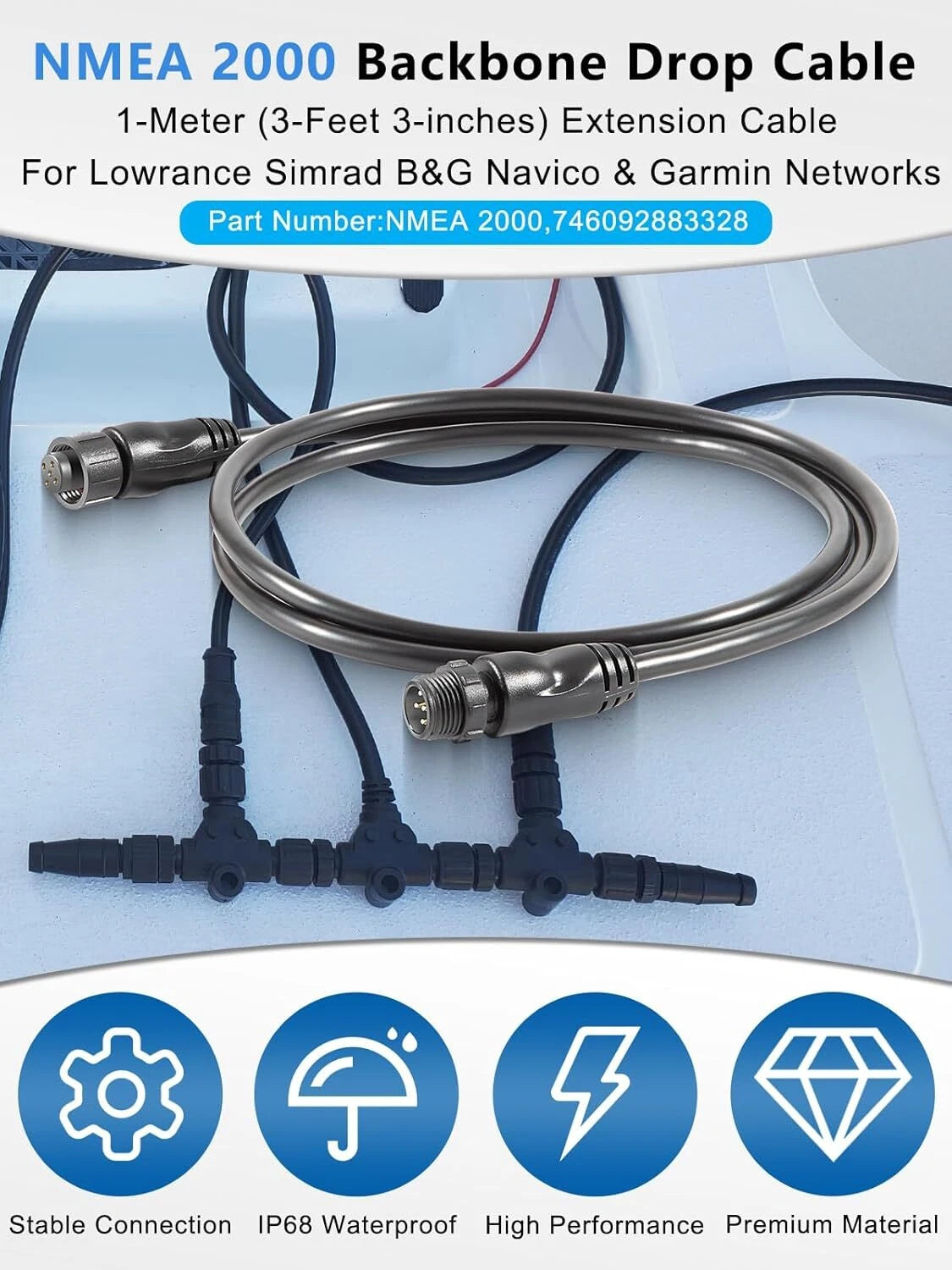 1 Meter NMEA 2000 Backbone Drop/Extension Cable for Lowrance Simrad Garmin