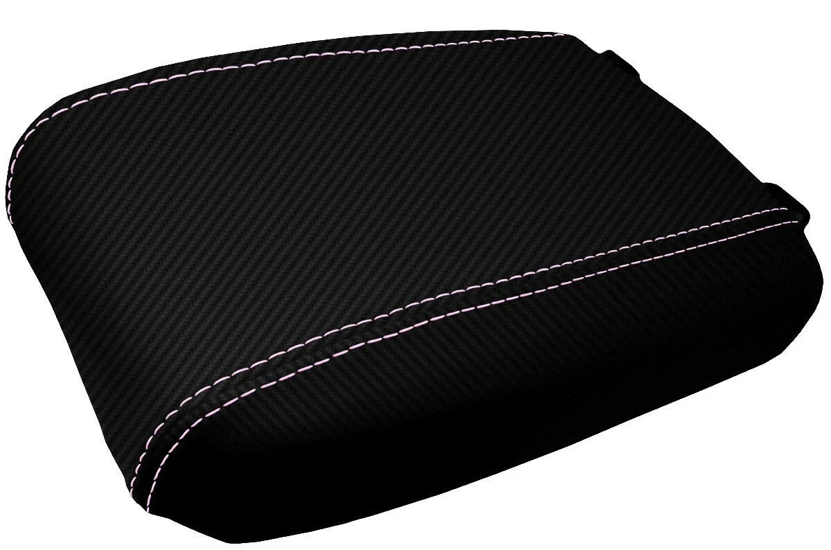 Console Lid Armrest Cover for Toyota Tacoma (2016–2019) Carbon Fiber Pink Stitch