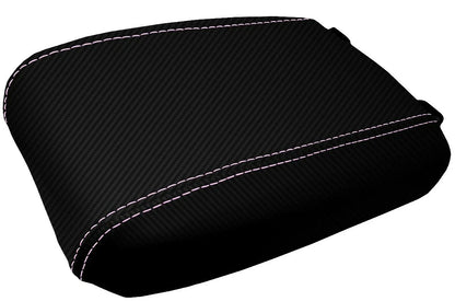 Console Lid Armrest Cover for Toyota Tacoma (2016–2019) Carbon Fiber Pink Stitch