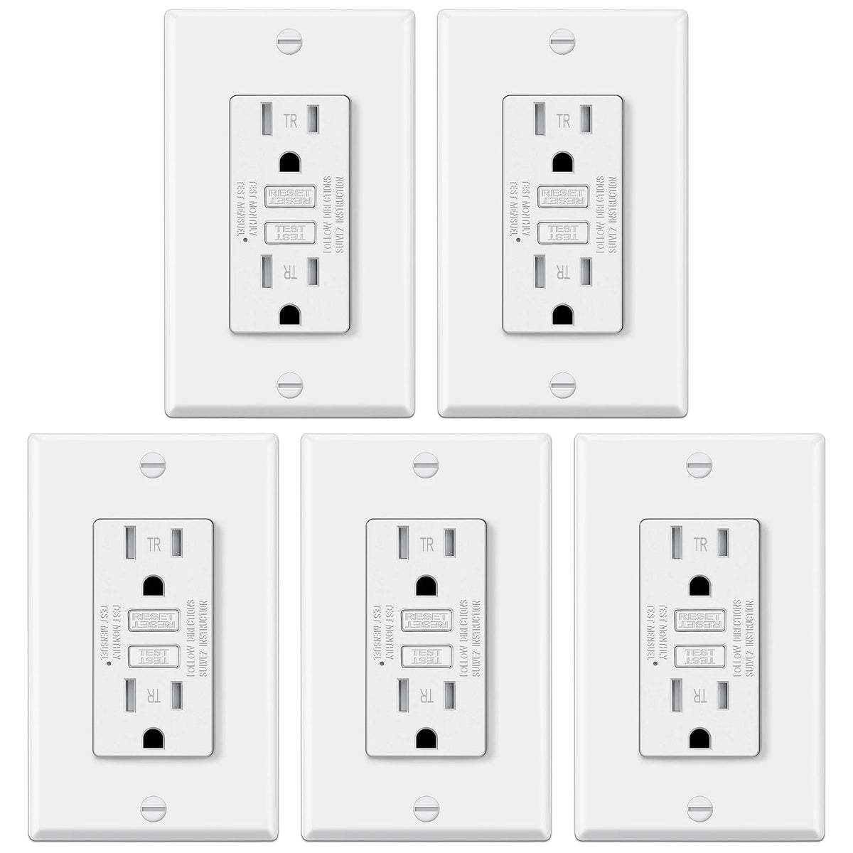 5 Pack GFCI Outlets 15 Amp Tamper Resistant Ultra Slim