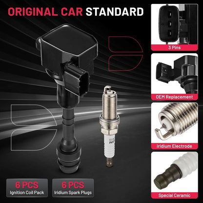 Set of 6 Ignition Coils & Spark Plugs for Nissan NV2500 NV1500 (2012–2021)