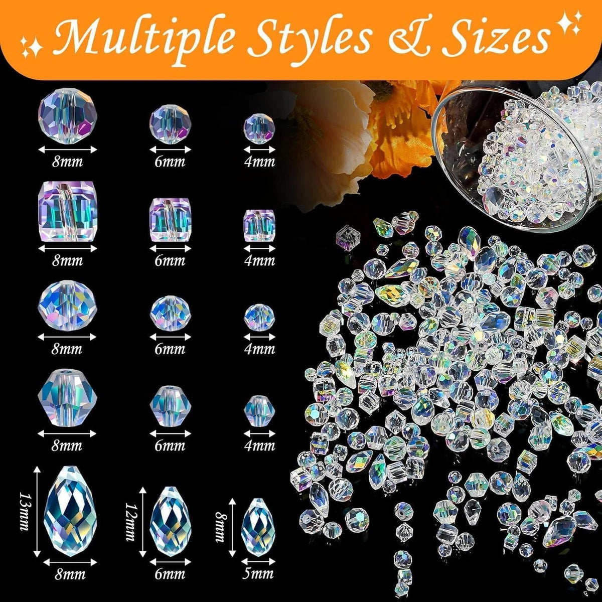 800 Pcs Crystal Glass Beads Bulk - Large AB Color
