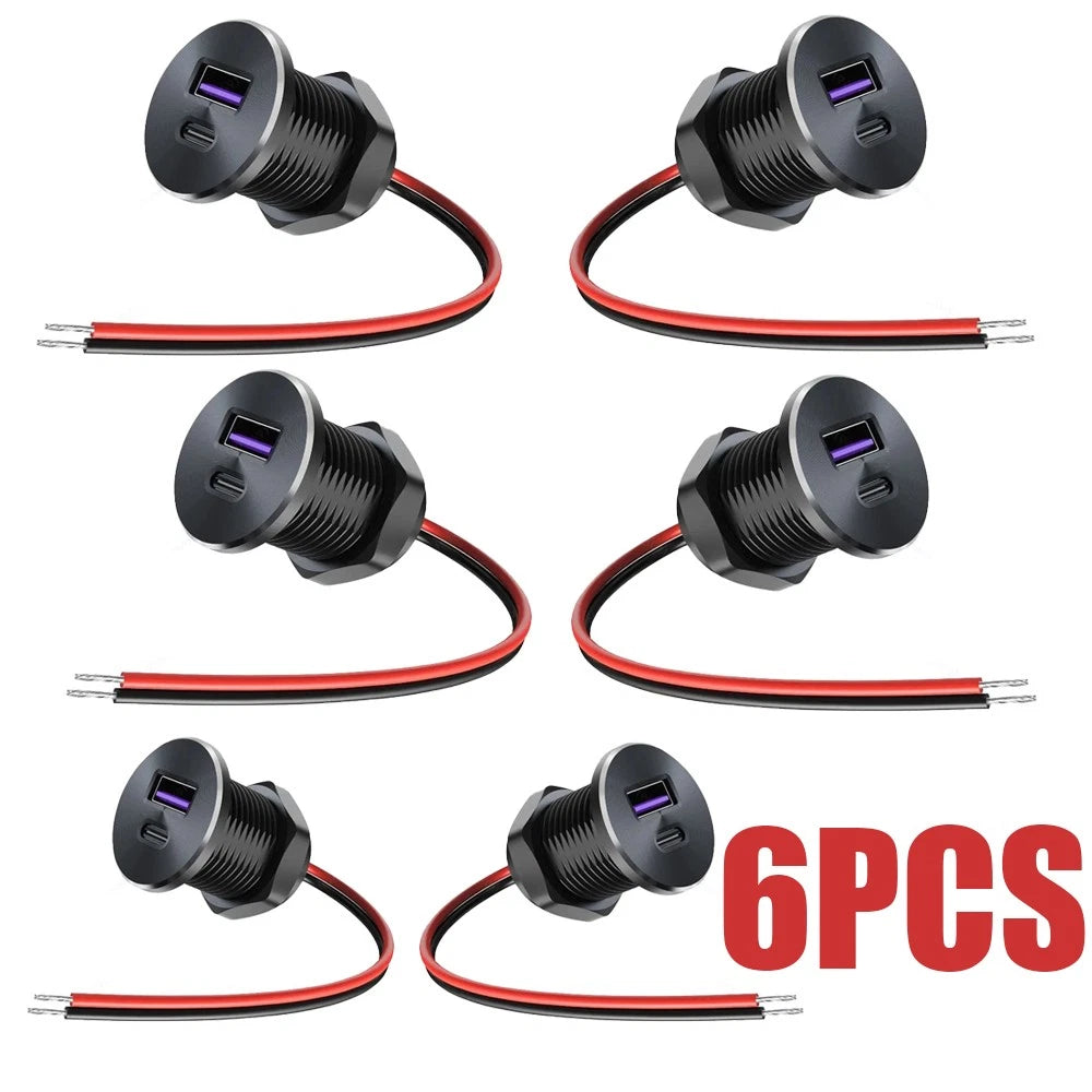 6X Car Charger Socket QC3.0 Type C PD 30W Fast Charging for RV Truck Boats 12V