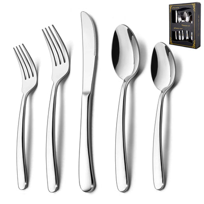 40-Piece Heavy Duty Silverware Set with Round Edge