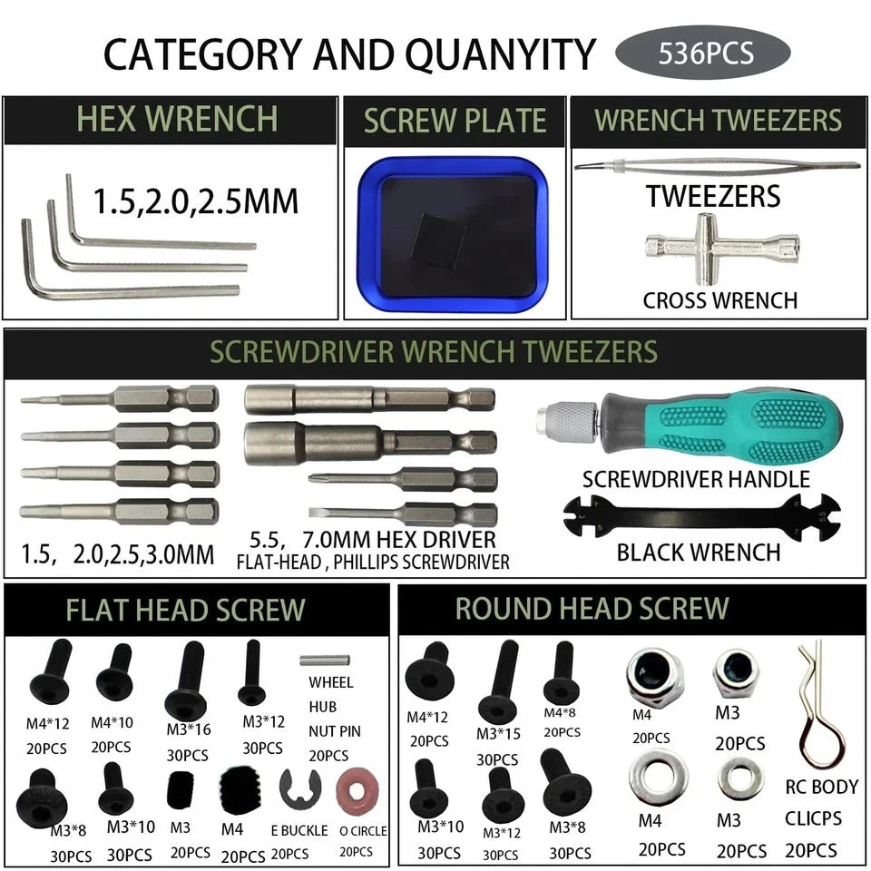 360° Rotation RC Car Repair Work Stand Tool Set (523 PCS)