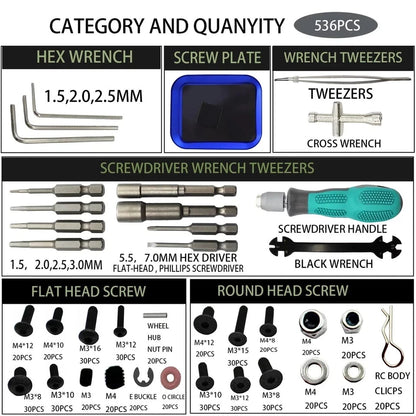 360° Rotation RC Car Repair Work Stand Tool Set (523 PCS)