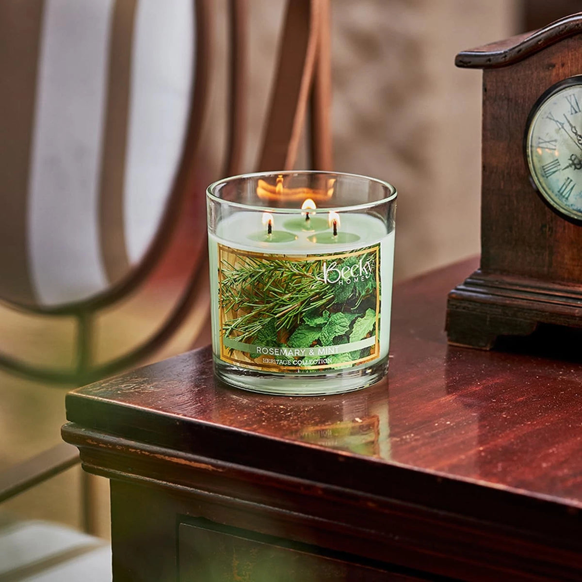 3 Wick Candle for Home (14.5oz) - Rosemary Mint, Light Green