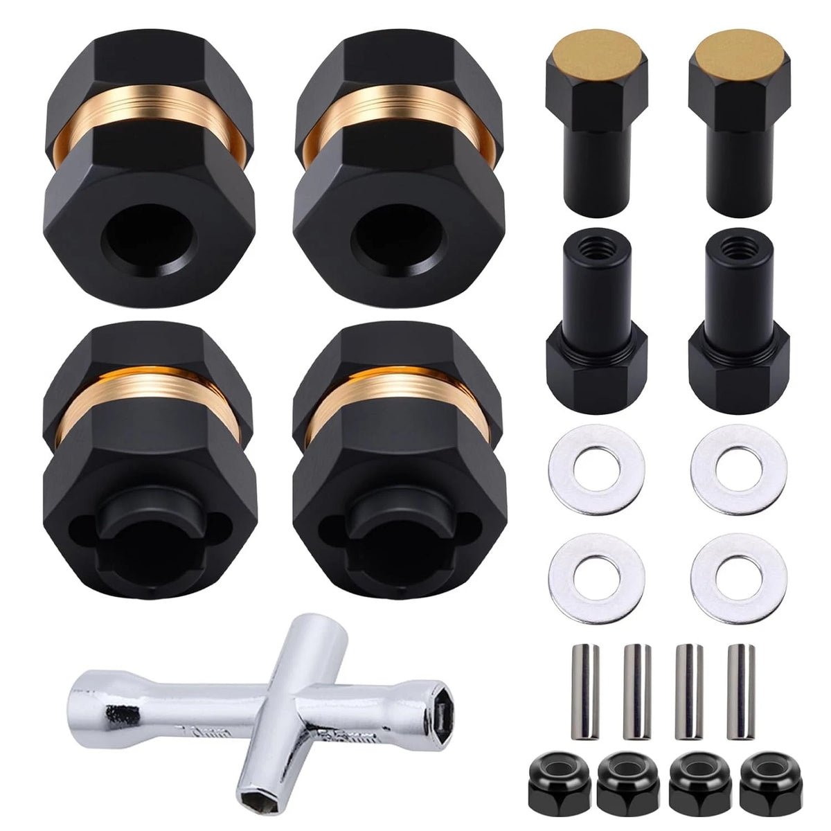 Set of 4 Brass Extended Wheel Hubs 7mm Hex Spacers for Axial SCX24