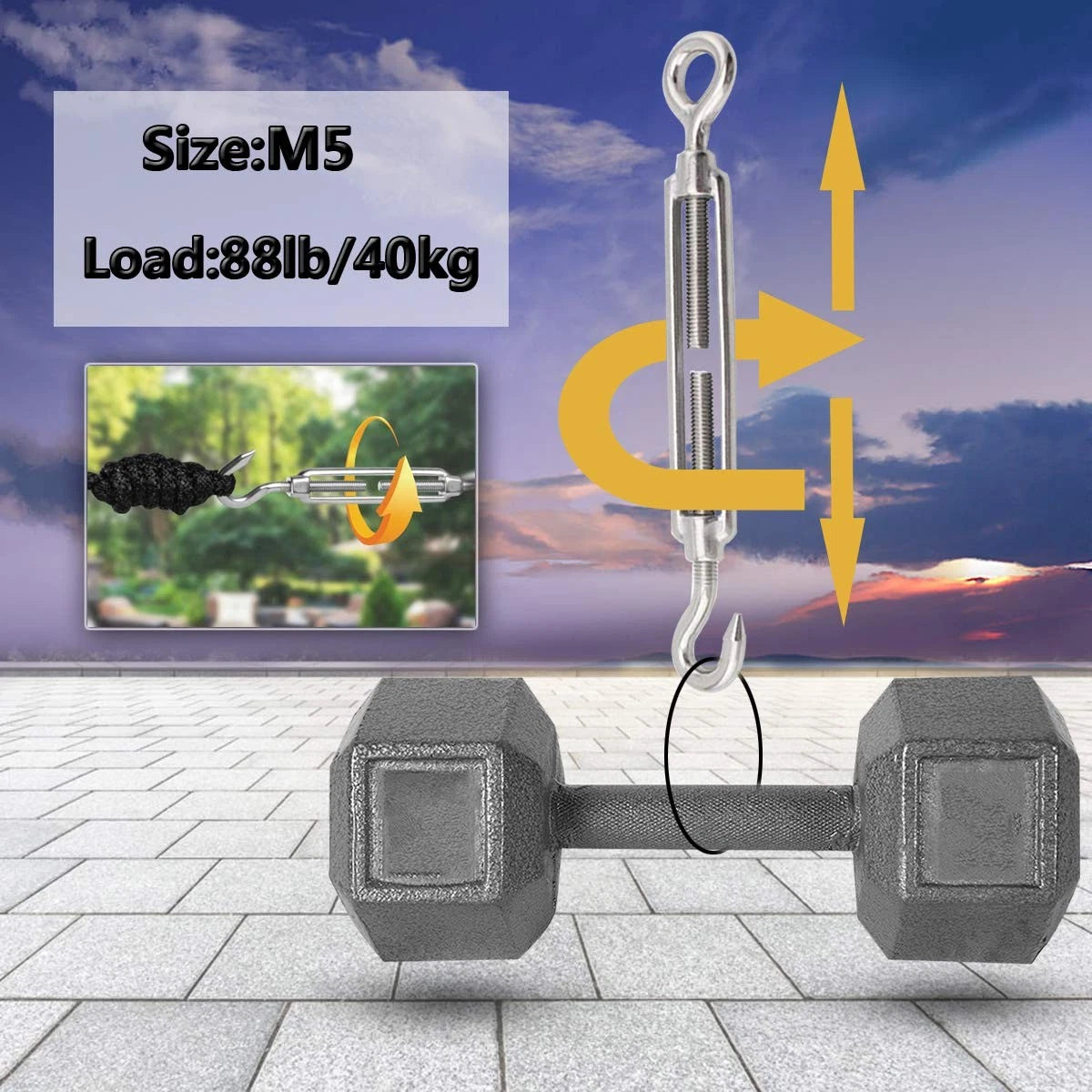 Set of 4 M5 Turnbuckles for Shade Sail Hardware (304 Stainless Steel)