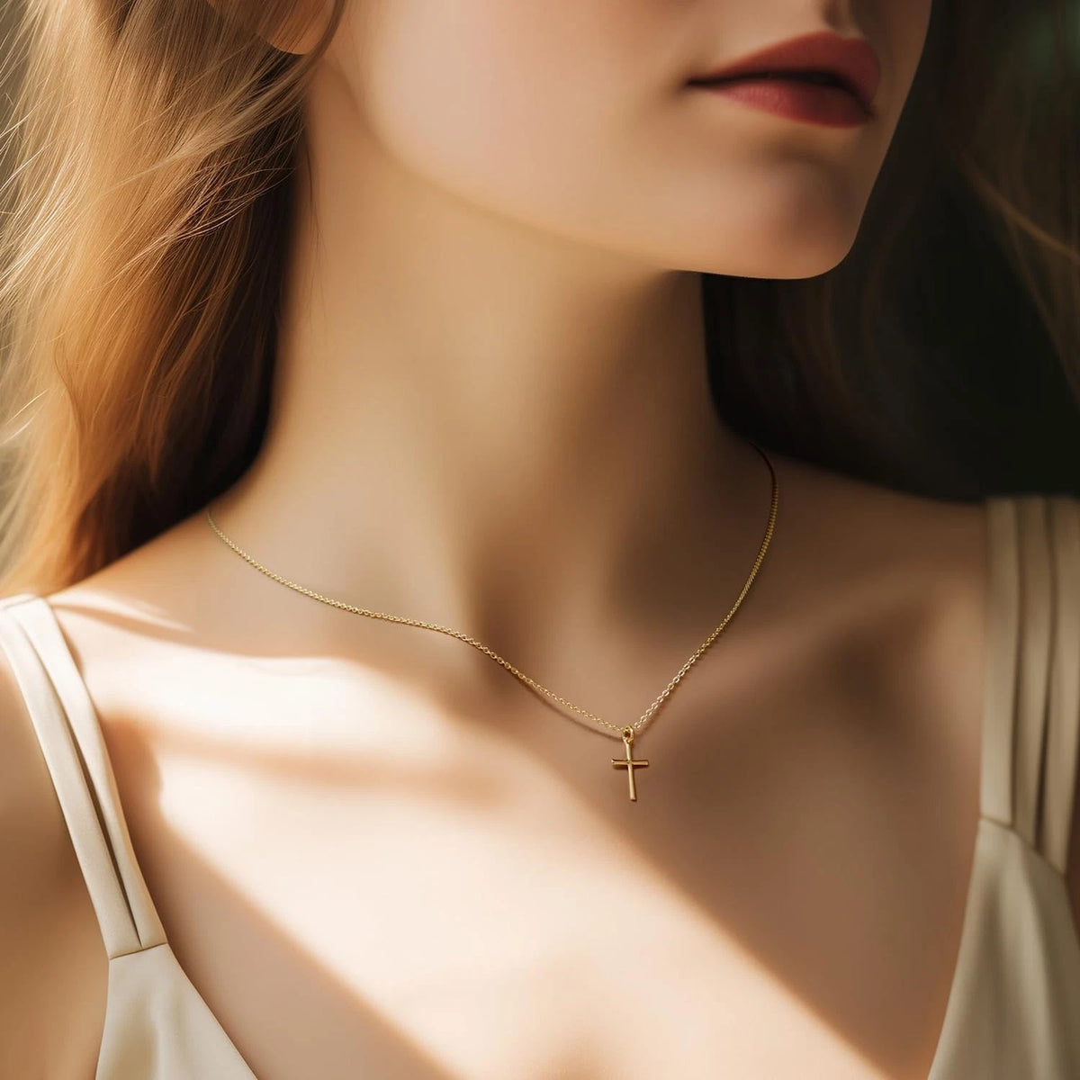 14K Gold Cross Necklace for Women (20mm)
