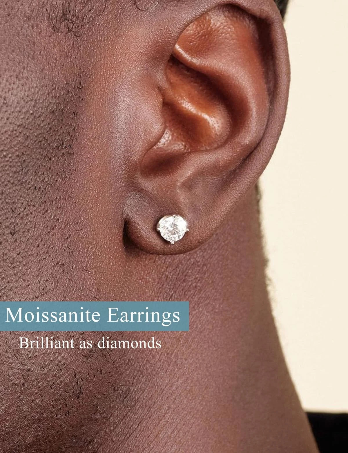 Set of 2 Moissanite Stud Earrings 18K White Gold Plated