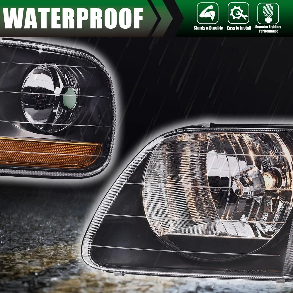 Set of 2 Black Headlights and Corner Lights for Ford F150, Expedition