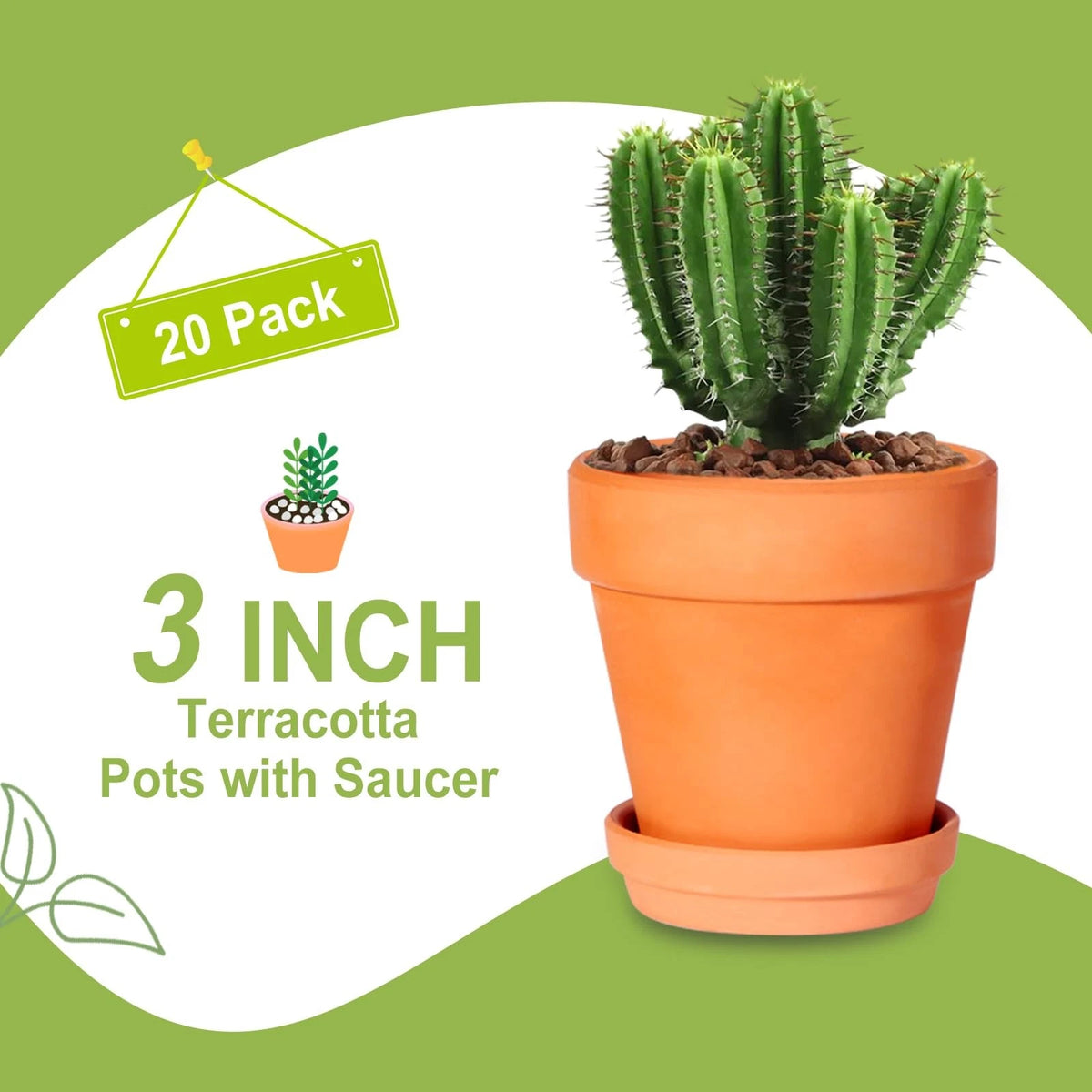 20 Pack of 3" Terracotta Pots with Saucer for Succulent Cactus Plants