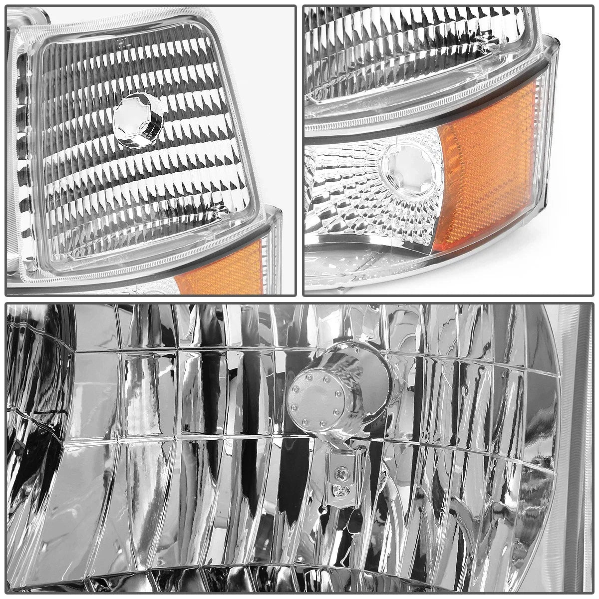 LED DRL Bumper Headlights for Ford F150/F250/F350 (1992–1996) Chrome Amber
