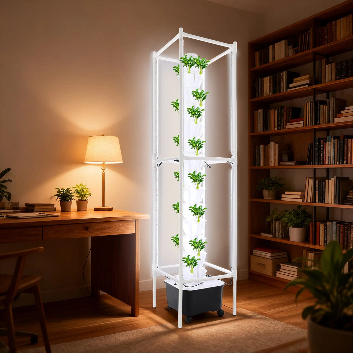 Hydroponic Gardening Tower with Lights and Wheels for Vertical Growing