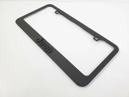 Matte Black Premium License Plate Frame with Script Emblem for Jeep (2007–2025)