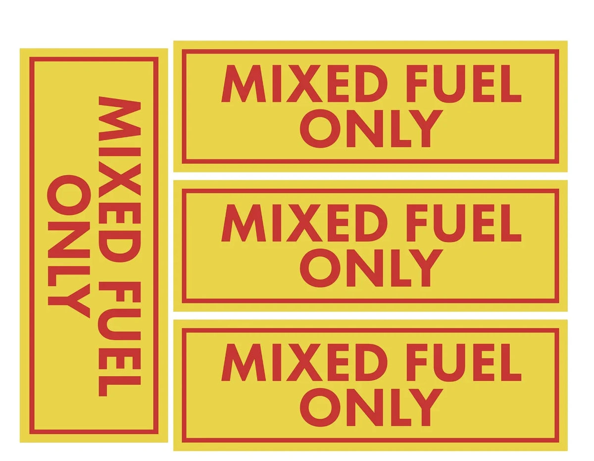 Set of 4 Mixed Fuel Only Stickers for Gas Gasoline Oil Trimmers