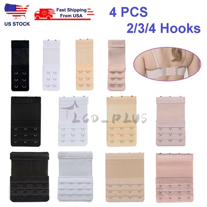 4PCS Adjustable Bra Extender 2/3/4 Hooks with Elastic Strap Extension