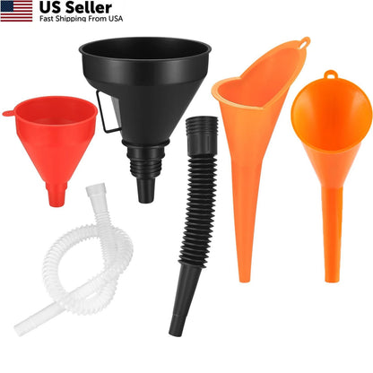 Set of 4 Automotive Funnels for Wide Mouth Fuel (Orange, Black, Red)