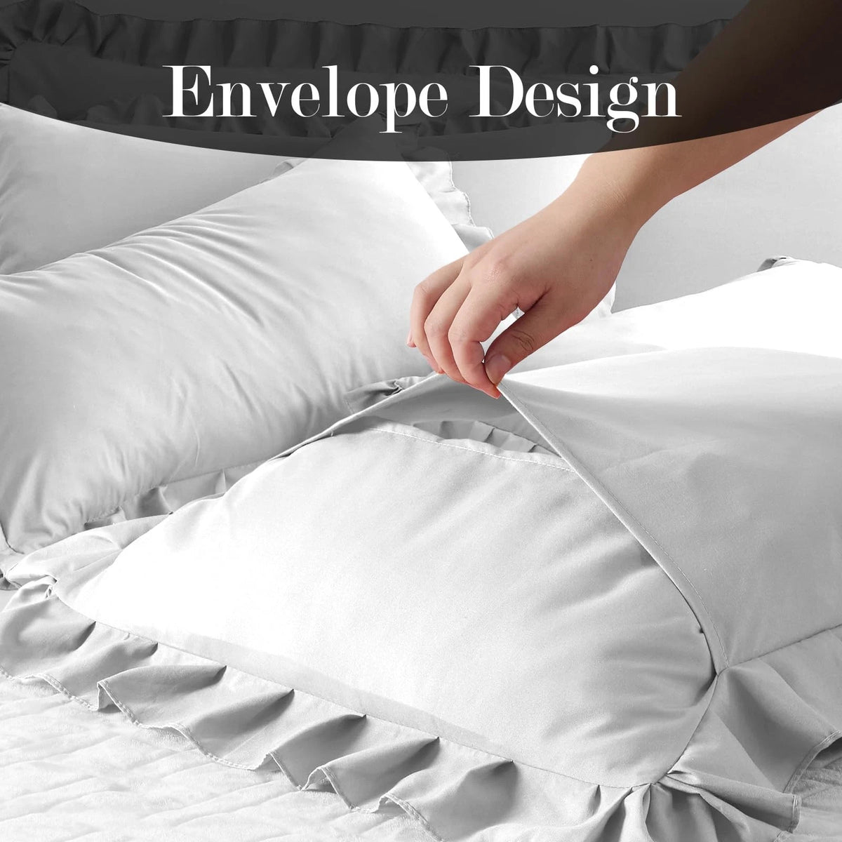 Set of 2 Ruffle Pillow Cases for Standard Size (Soft, White)