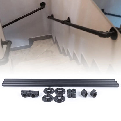 Iron Handrail for Steps Stair Railing Kit 10 FT Outdoor Indoor Black
