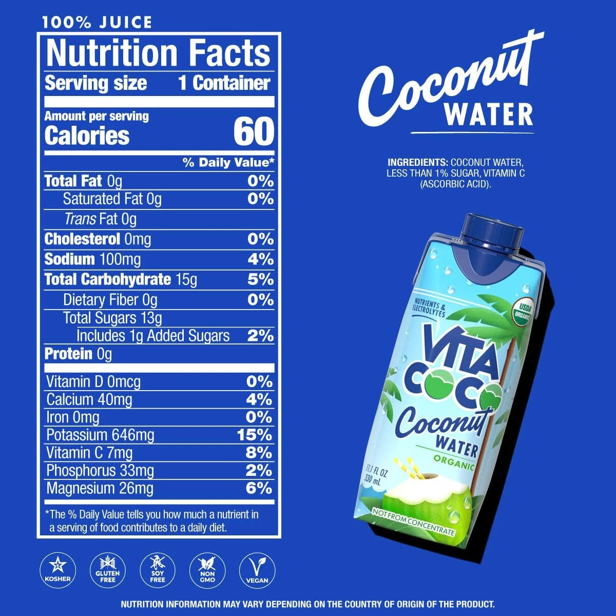 Pack of 12 Vita Coco Coconut Water Pure Organic 11.1 Fl Oz