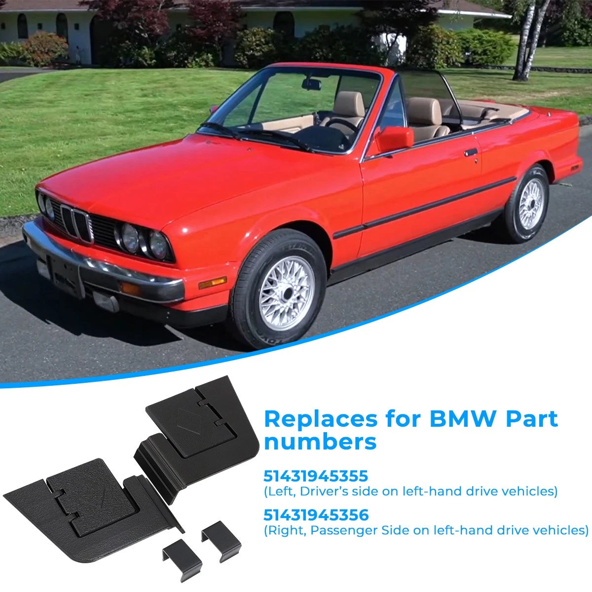 Set of 2 Folding Trim Covers for BMW E30 318i 325i (1987–1993) 51431945355