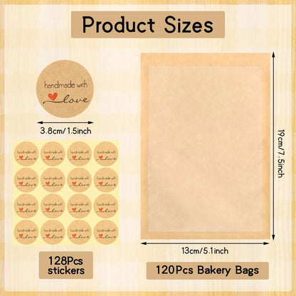 120 Pack Self-Sealing Cookie Bags 5.1x7.5 Inch Brown