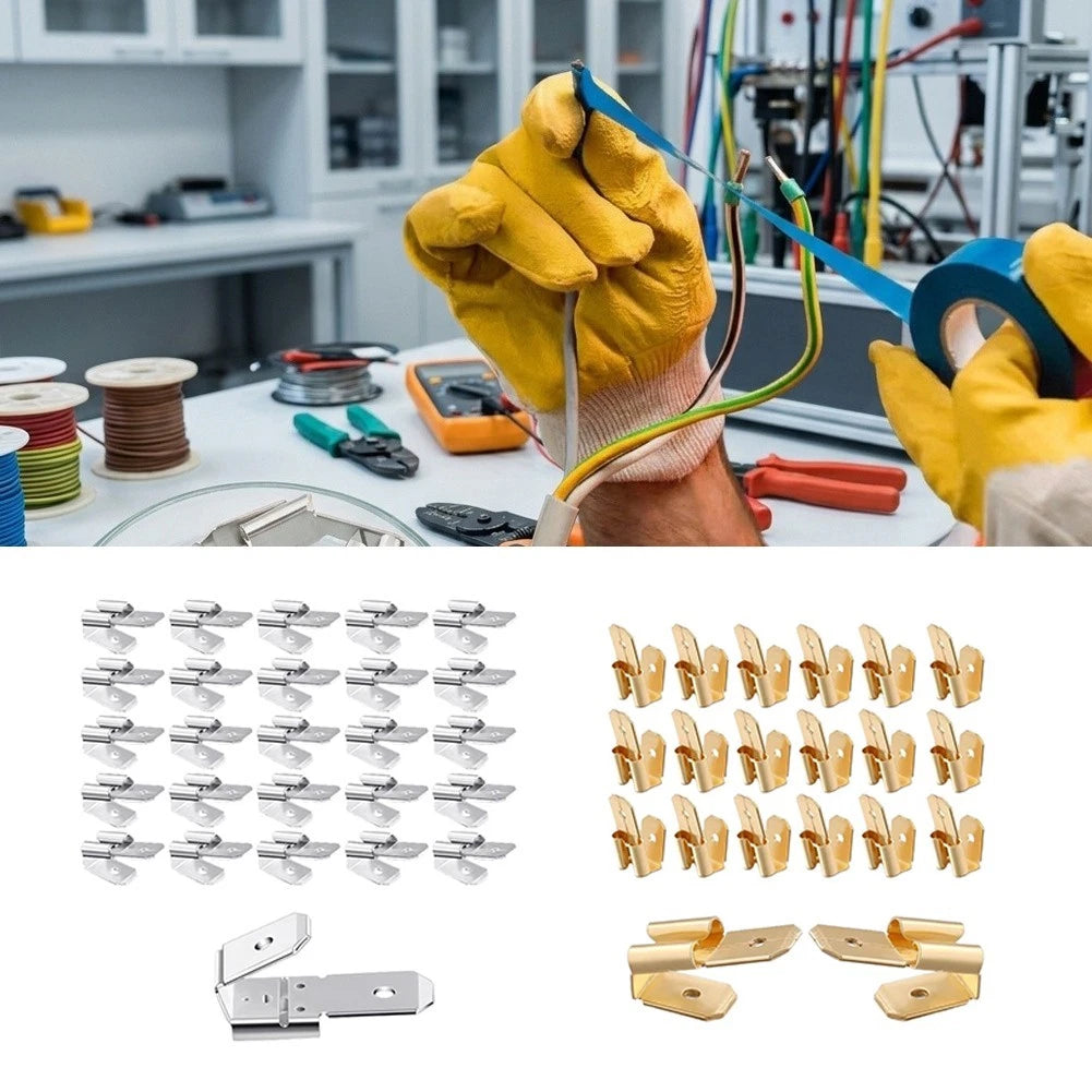 100pcs 6.35mm Double-Ended Cable Lugs for Automotive Electrical Connections