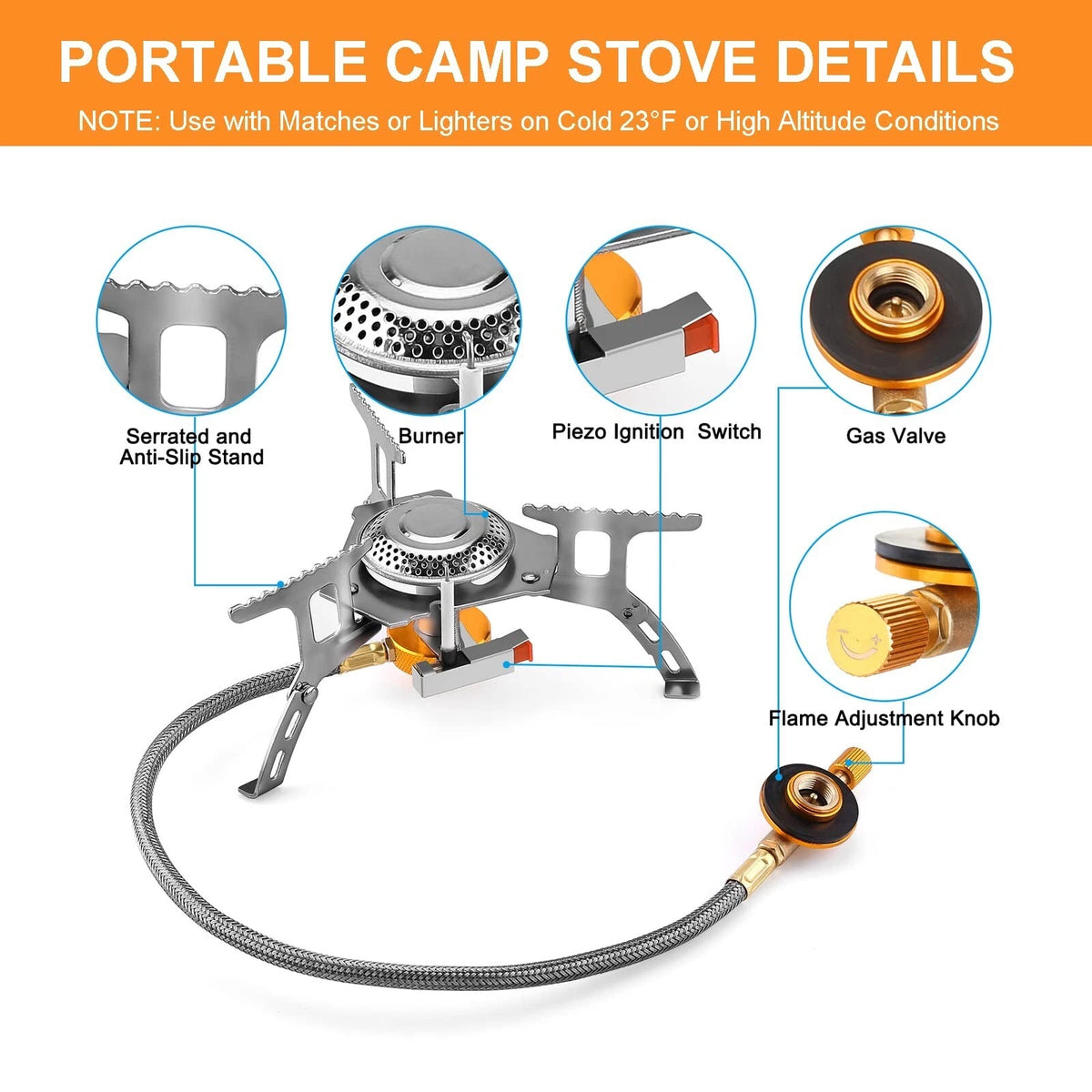 3700W Portable Backpacking Stove with Piezo Ignition (No Part Numbers)