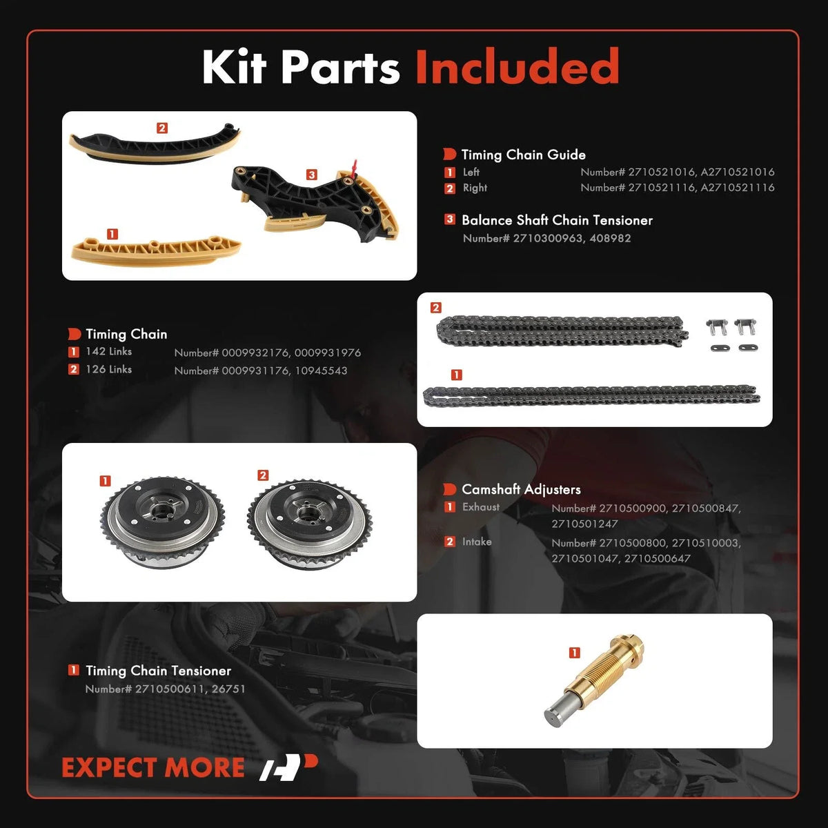 9x Timing Chain Kit for Mercedes-Benz C230 (2003–2005)