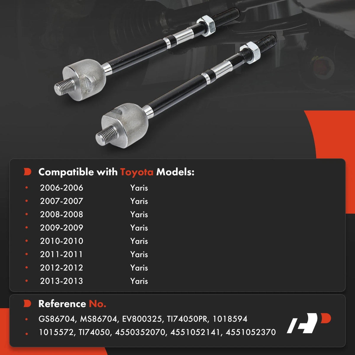 2X Front Inner Side Tie Rod Ends for Toyota Yaris (2006–2013) 4550352070, 4551052141, 4551052370, GS86704