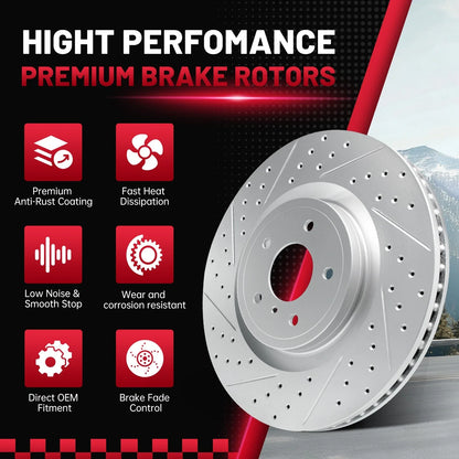 Front Disc Brake Rotors & Ceramic Pads for Chevy Trailblazer (2006–2009) GMC Envoy
