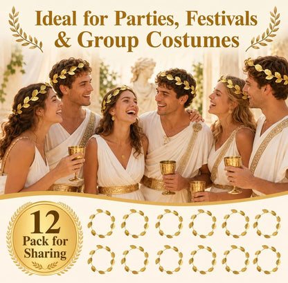 12 Pcs Gold Laurel Crown Wreath Headbands for Greek Goddess Costumes